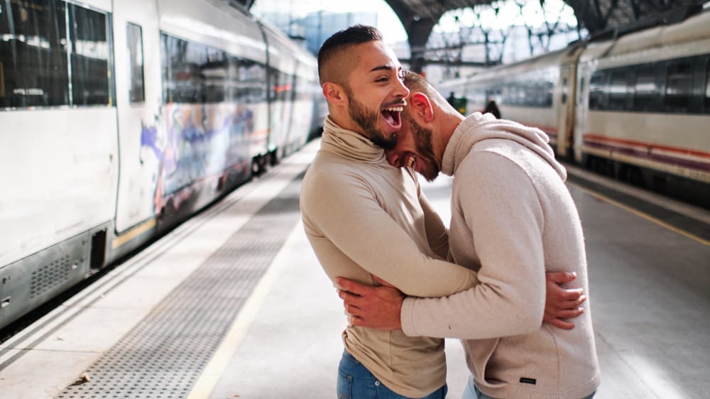 young gay couple at Barcelona - gay concept